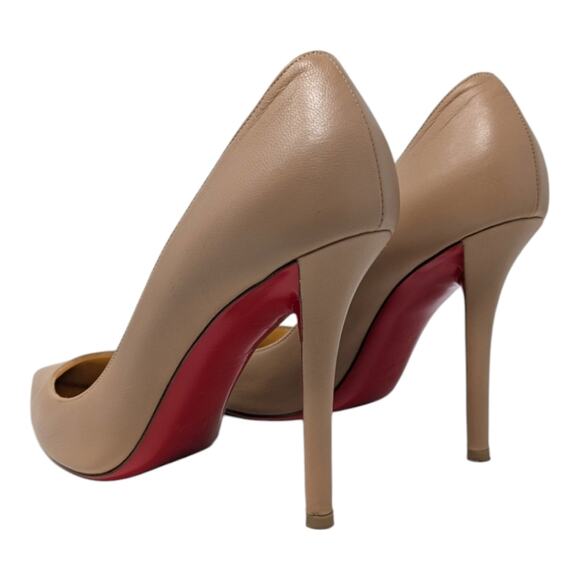 Christian Louboutin Apostrophy 100 Pointed Toe Heel Pump Nude Beige Leather 39 - Picture 2 of 13